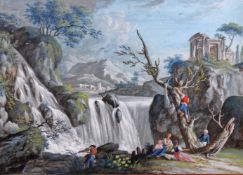 Kammrath, Anna (19./20. Jh.), wohl, Gouache, "Spielende Kinder am Wasserfall", signiert und