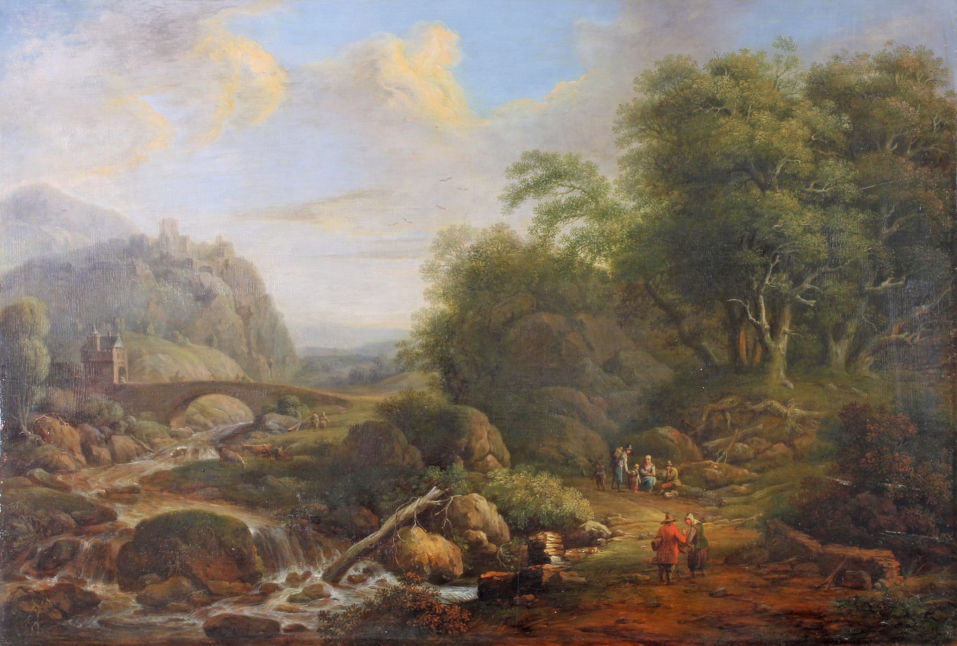 Manskir(s)ch, Franz (1768 Ehrenbreitstein - 1830 Danzig), "Wanderer in Flusslandschaft", Öl auf