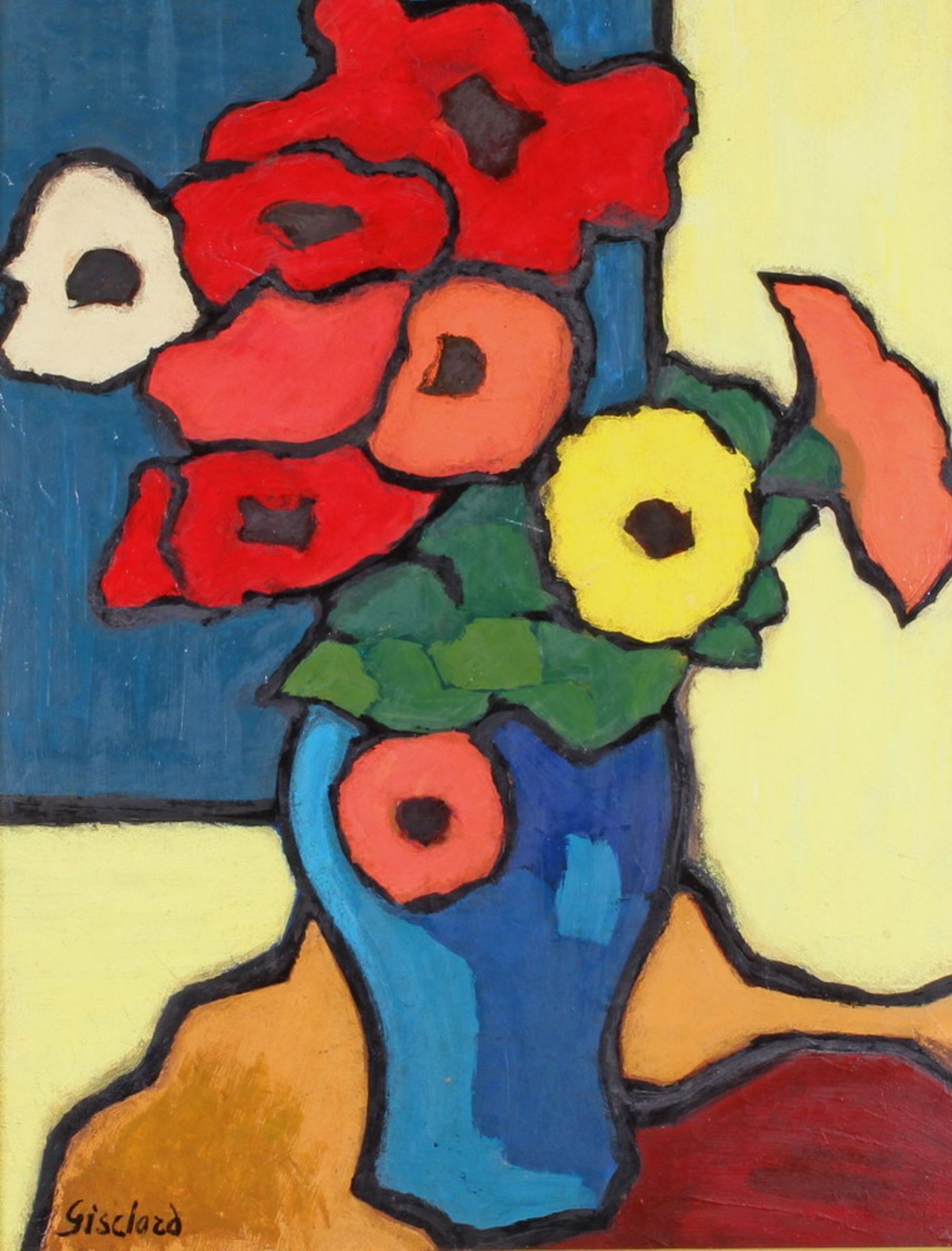 Gisclard (1933 Andorra), wohl, "Le vase bleu", Öl/Leinwand, unten rechts in einem retuschierten