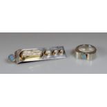 Schmuckset, Design, Silber 925/Gold: - Ring, Opalcabochon-Doublette, RM 19, - Brosche,