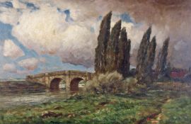 Reder-Broili, Franz (1854 Mellrichstadt - 1918 München), "Landschaft mit Brücke", Öl auf
