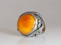 Ring, Silber, opaker Bernstein-Cabochon, 12 g, RM 18.5