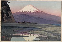 Farbholzschnitt, "Fujiama from Okitsu", Japan, Hiroshi Yoshida (1876-1950), in Bleistift
