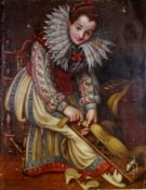 Genremaler (16./17. Jh.), "Junge Frau beim Hanf kämmen", Öl auf Leinwand, auf Platte, 107 x 85 cm,
