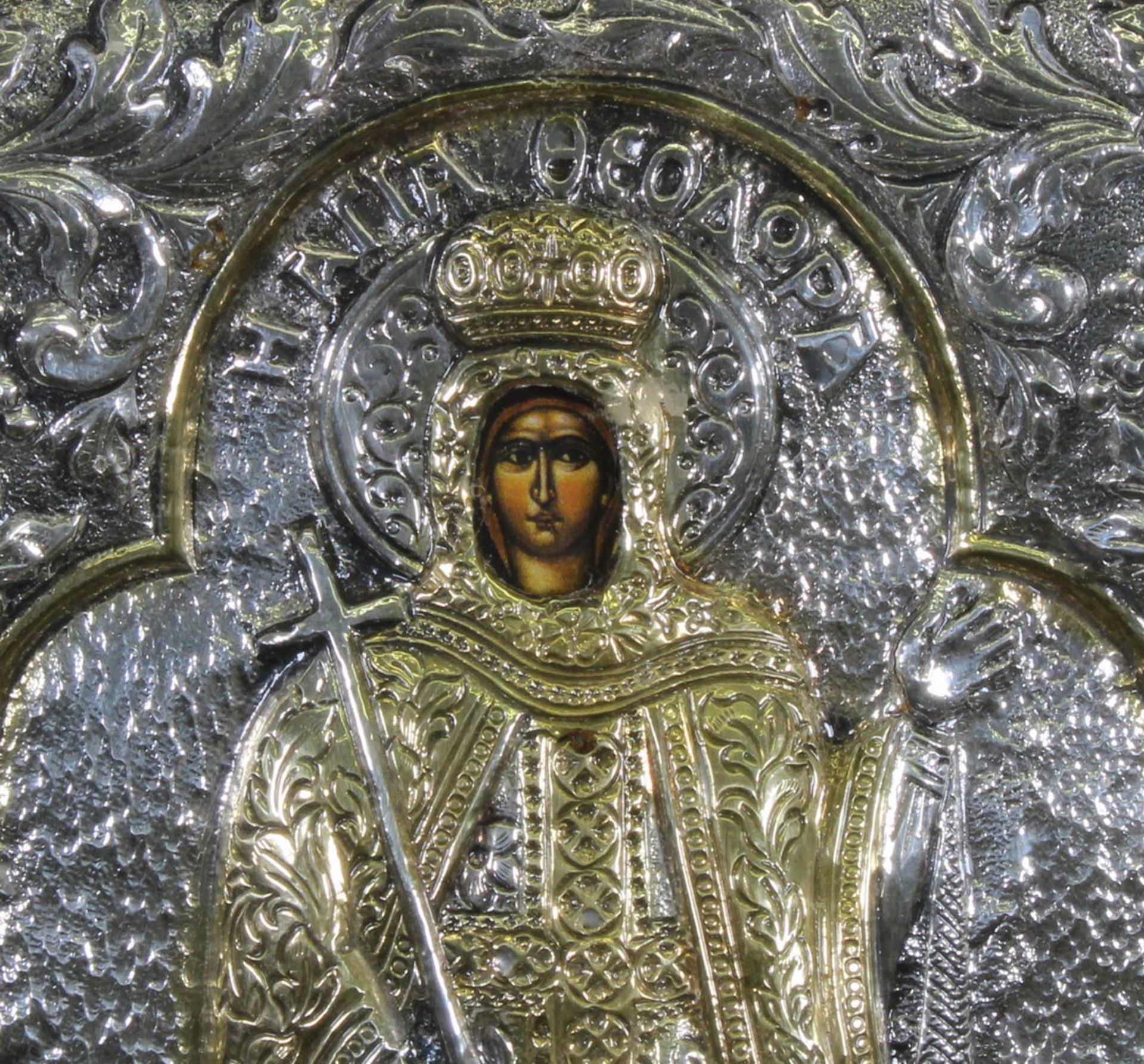 Ikone, "Gottesmutter", Silber 925, 20. Jh., 20.5 x 16.5 cm, unter Glas gerahmt - Bild 3 aus 5