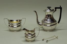 Kaffeekanne, Sahnegießer, Zuckerschale, Silber 925, Chester, 1904, George Nathan & Ridley Hayes,