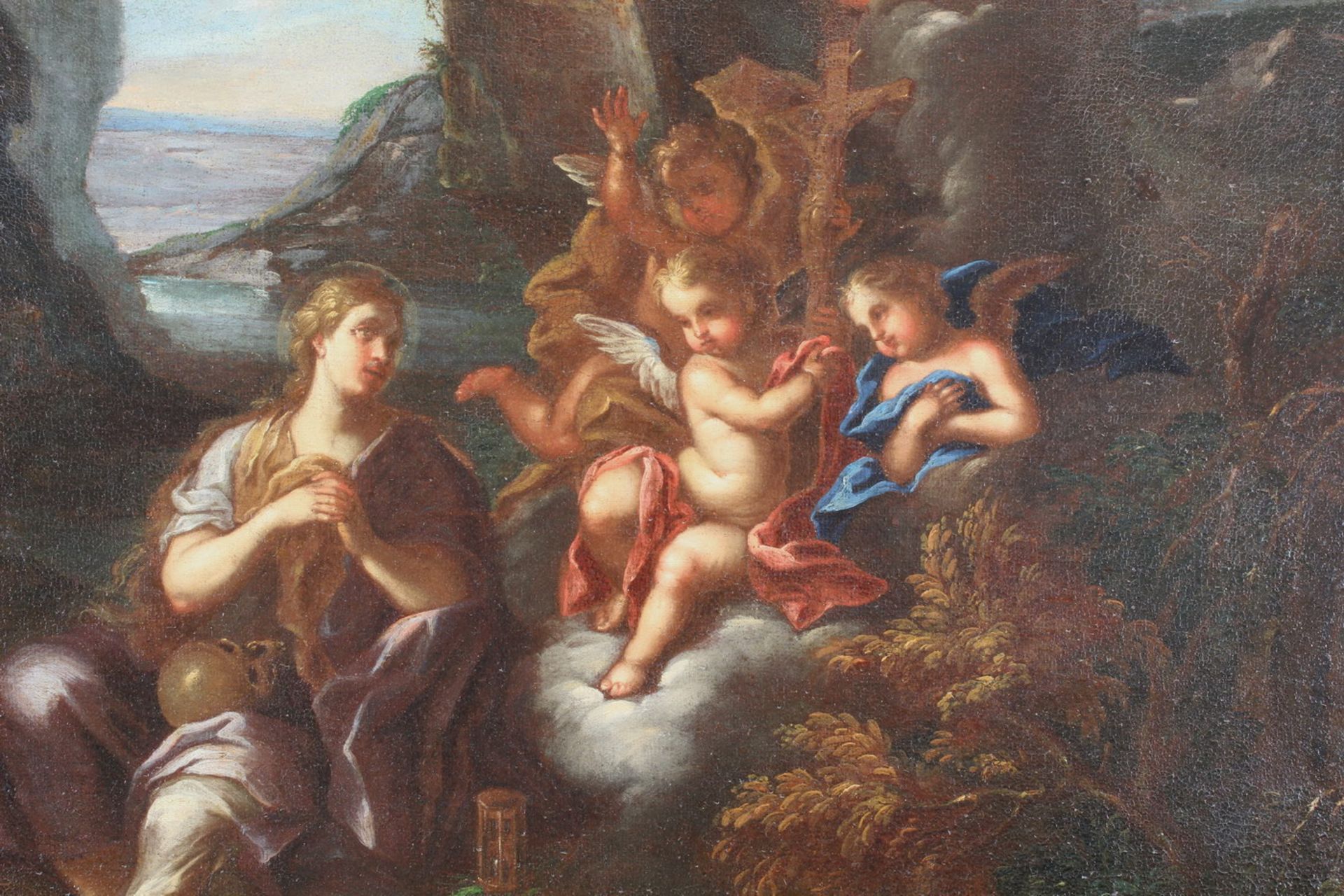 Italienischer Maler (17. Jh.), "Maria Magdalena in der Wildnis", in Anbetung des von Engeln - Image 3 of 4