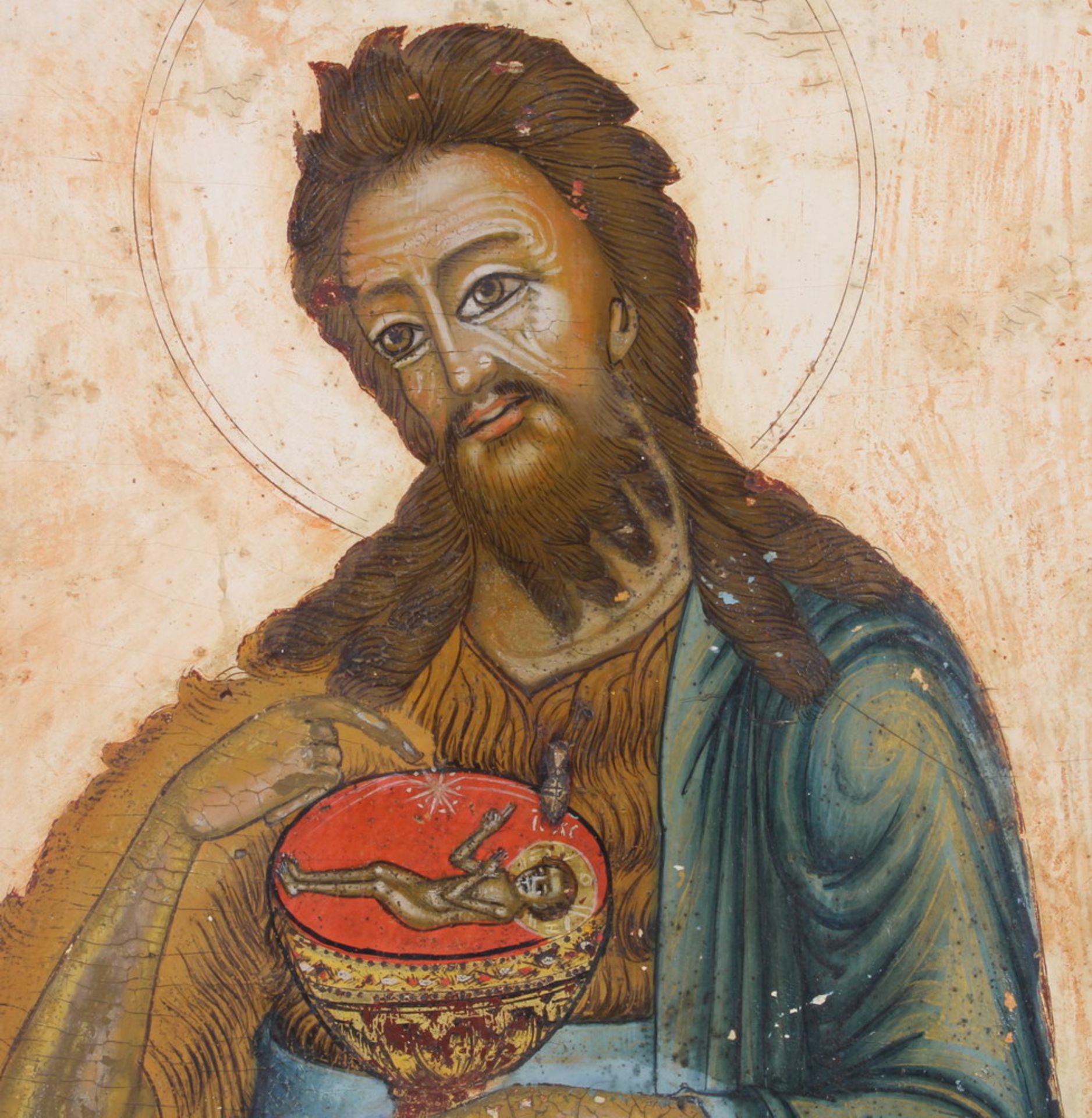 Ikone, Tempera auf Holz, "Johannes der Täufer", Russland 19. Jh., 40.5 x 34 cm, Farbe des - Bild 2 aus 3