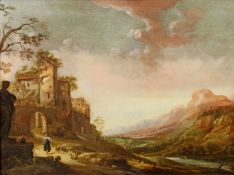Niederländischer Maler (18. Jh.), "Südliche Landschaft", Öl auf Holz, 48 x 65 cm, ehemaliger