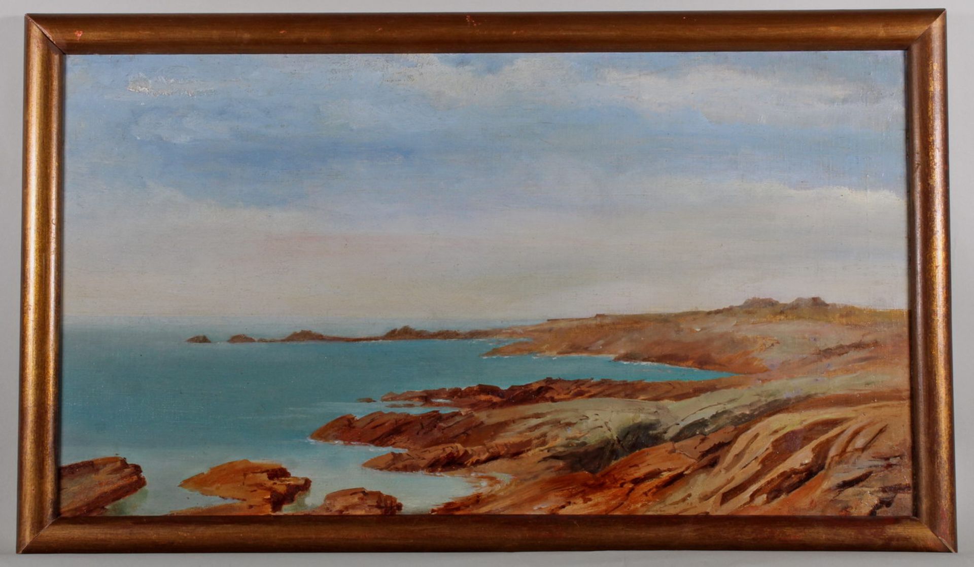 Deutscher Maler (um 1850), "Felsige mediterrane Küste", Ölstudie auf Leinwand, auf Hartfaser, 28.5 x - Image 2 of 3