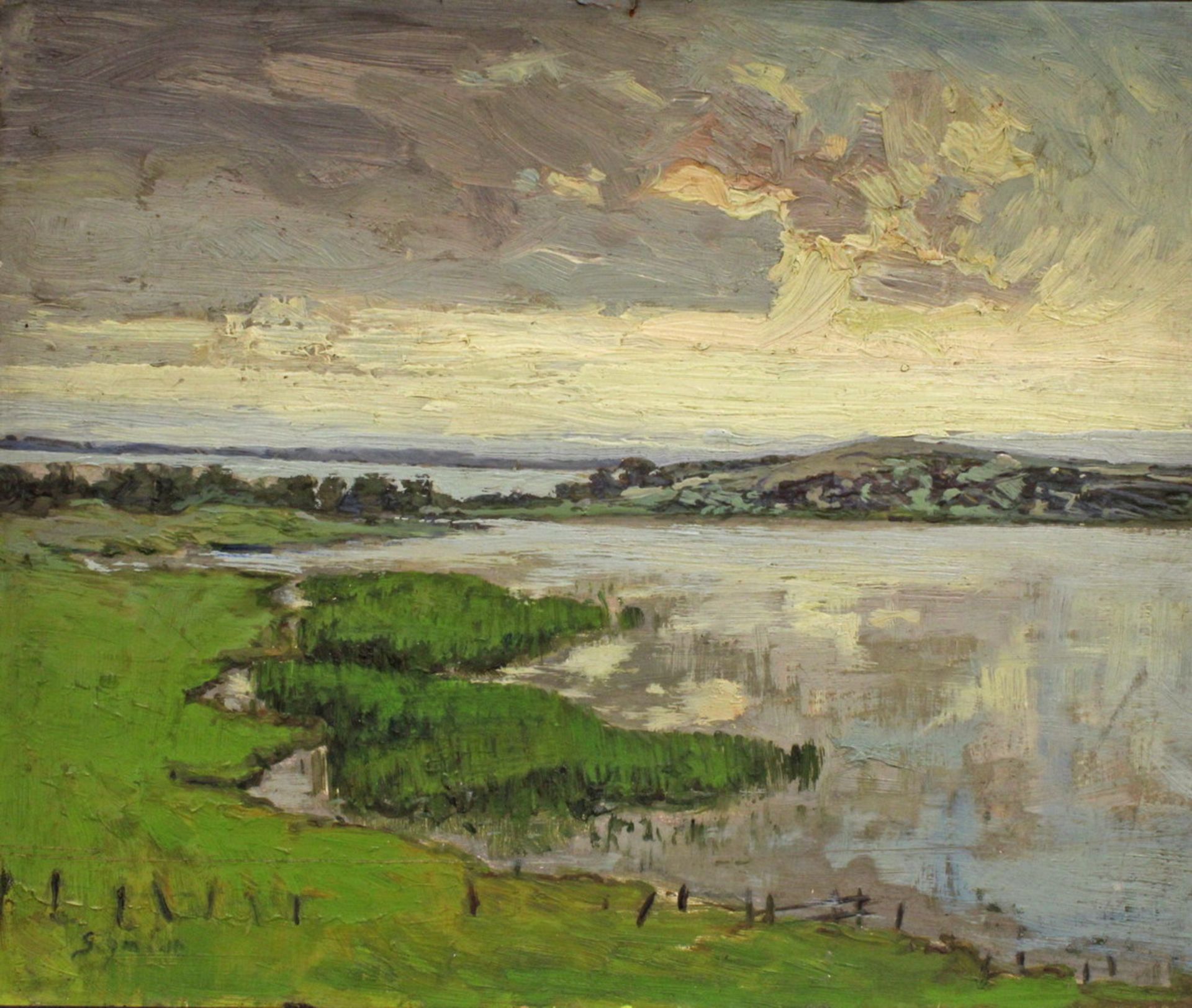 Schmidt, Hugo (geb. 1890 Marienburg), "Wattenlandschaft", Öl auf Karton, signiert unten rechts