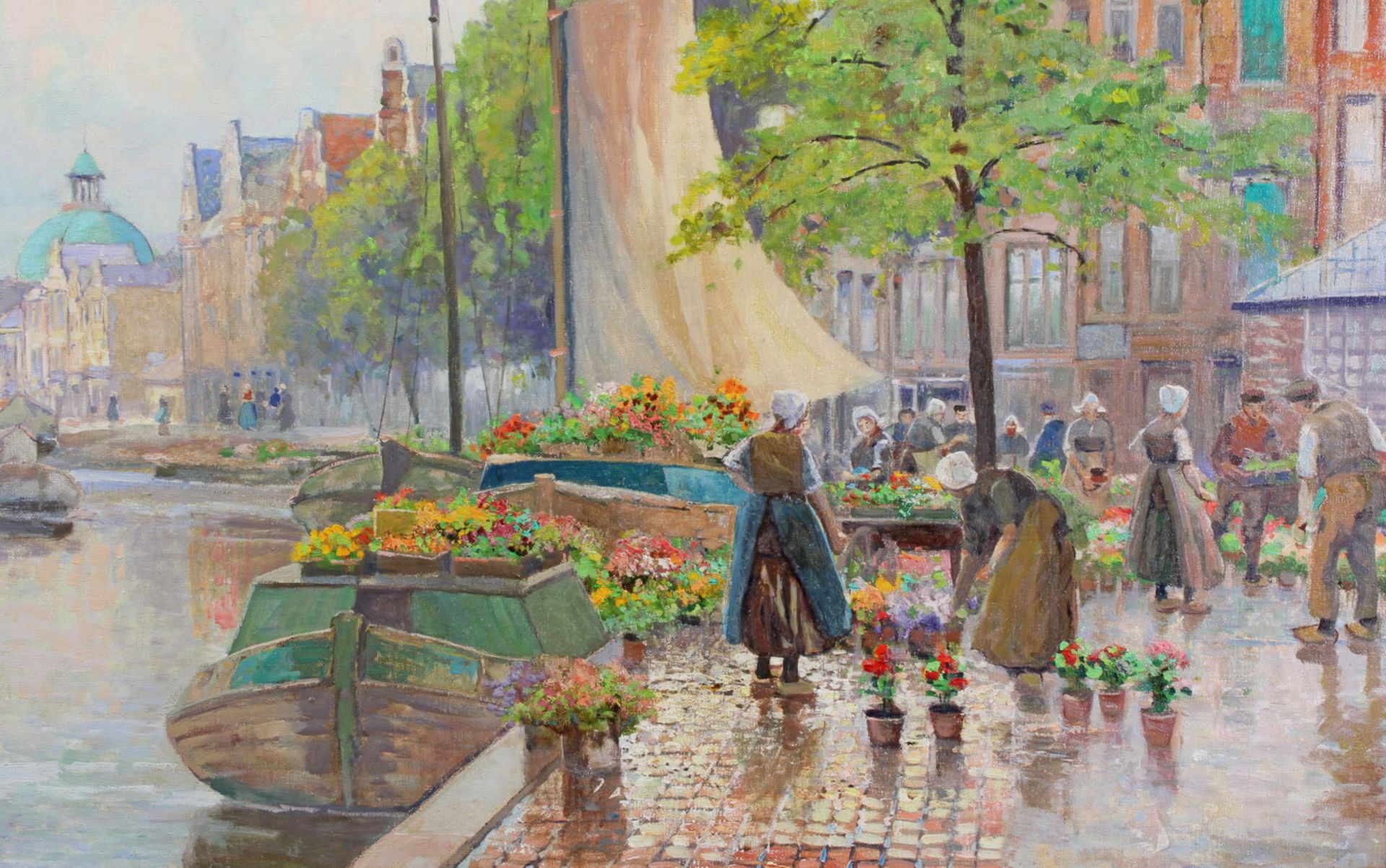 Richter-Johansen, Hans (19./20. Jh.), "Holländischer Blumenmarkt", Öl auf Leinwand, signiert unten - Image 3 of 6