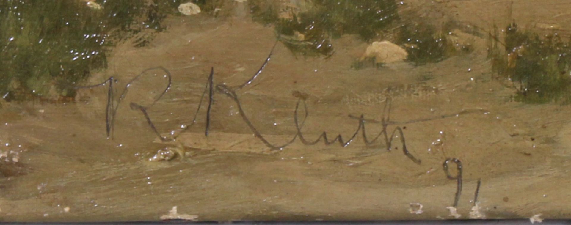 Kluth, Robert (1854 - 1921, amerikanischer Künstler) "Schäfer mit Herde in Gebirgslandschaft", Öl - Image 3 of 5