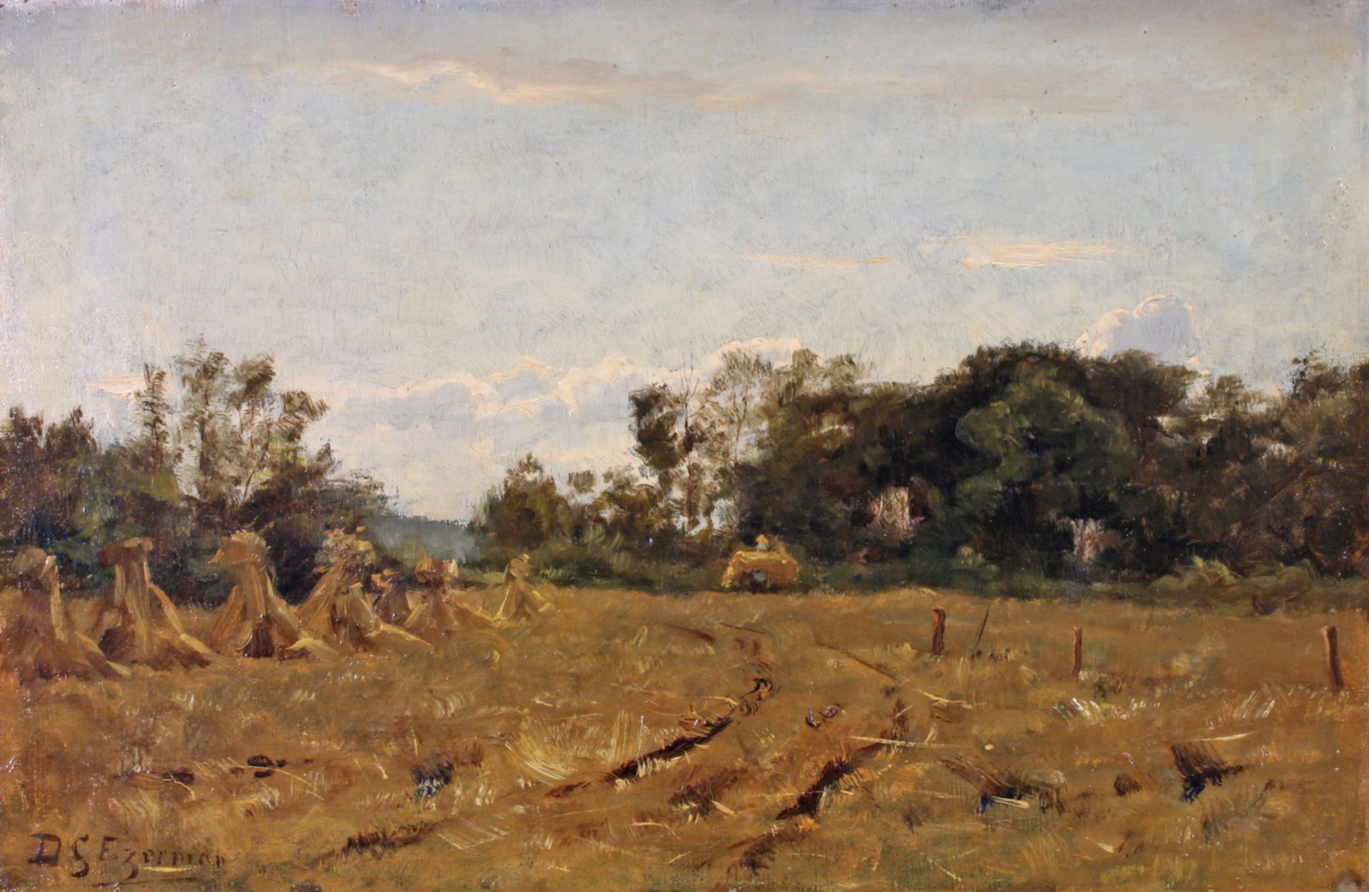 Ezerman, Dirk Gerard (1848 - 1913, Landschaftsmaler), "Heugarben", Öl auf Leinwand, doubliert,