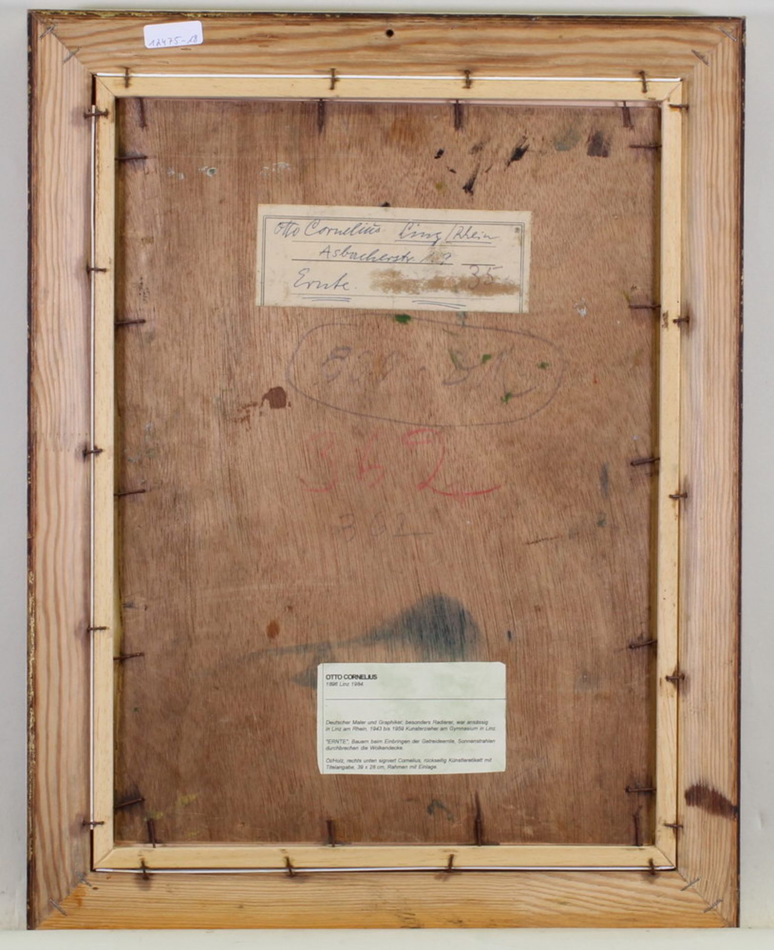 Cornelius, Otto (1896 Linz - 1984), "Ernte", Öl auf Holz, signiert unten rechts Cornelius, verso - Image 4 of 4