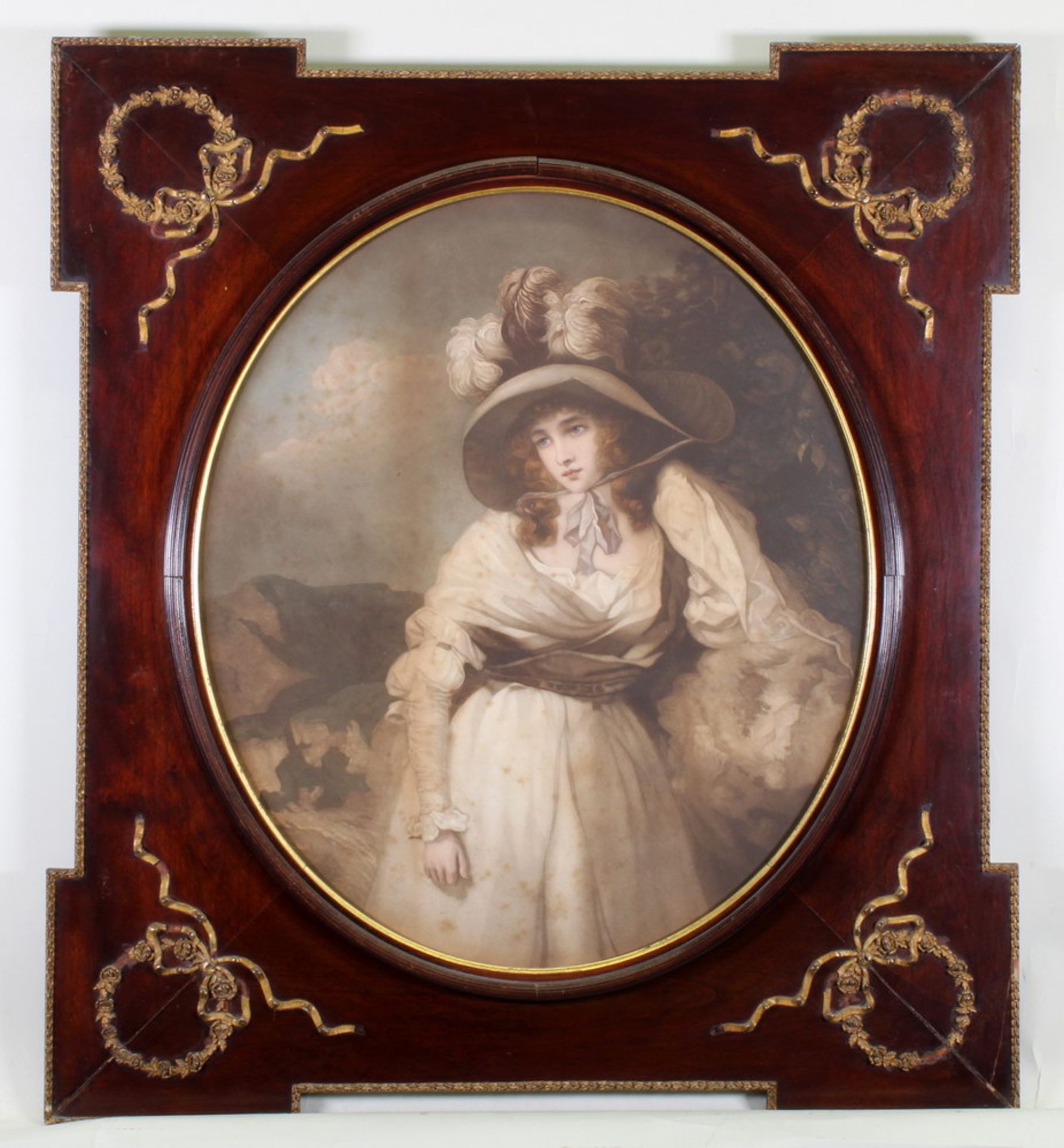 2 alte Rahmen mit Farbstichen, "Damenbildnisse", jeweils 48 x 41 cm, unter Glas gerahmt, alte - Bild 5 aus 7