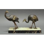 Skulptur, "Zwei Kraniche", Art Deco, Metall, bronziert, signiert auf dem Sockel I. Rochard, 26.5