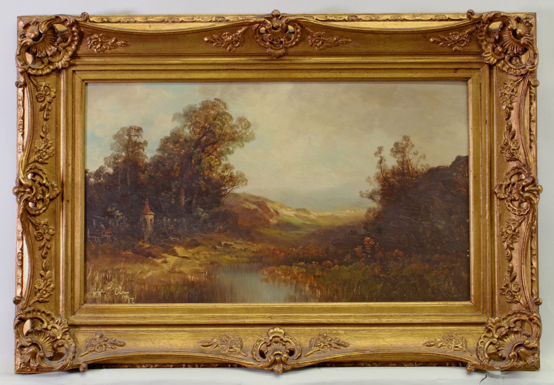 Mulley, Oskar (1891 Klagenfurt - 1949 Garmisch), "Landschaft mit Marterl", Öl auf Hartfaser, - Image 2 of 4