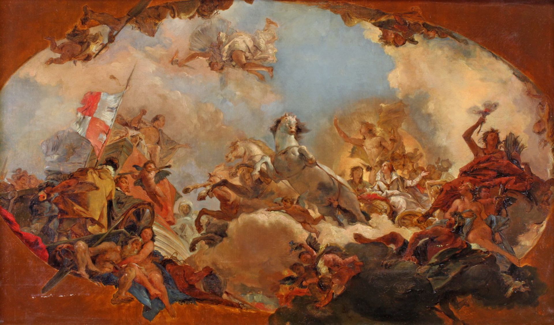 Kopist (19. Jh.), "Apollo geleitet Beatrice von Burgund zu Barbarossa", Öl auf Leinwand, 64 x 106