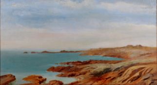 Deutscher Maler (um 1850), "Felsige mediterrane Küste", Ölstudie auf Leinwand, auf Hartfaser, 28.5 x
