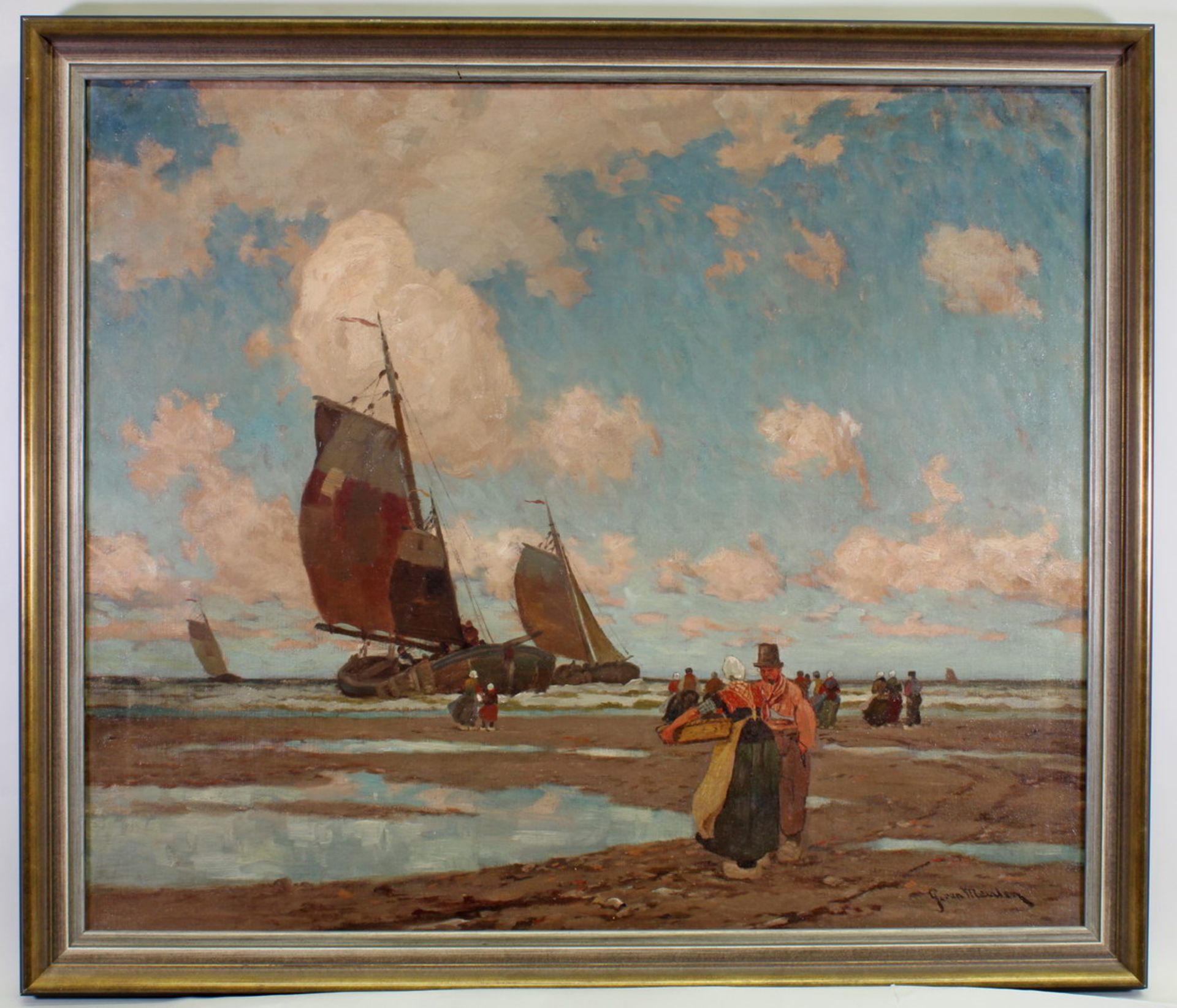 Meulen, van G. (1. Hälfte 20. Jh.), "Nach dem Fischfang", Öl auf Leinwand, signiert unten rechts - Image 2 of 5