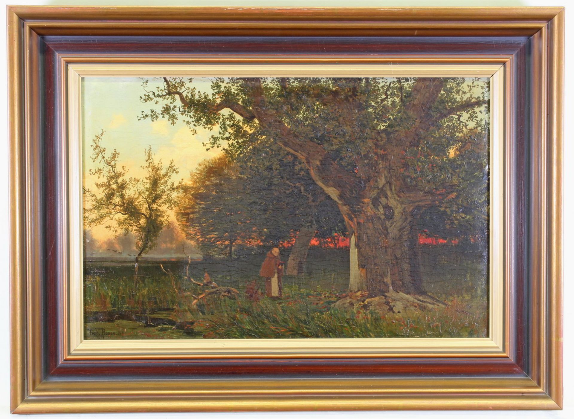Hoppe, Ferdinand Theodor (1848 Dorpat (Russ. Kaiserreich) - 1890 Köln) "Mönch im Wald", Öl auf - Image 2 of 4