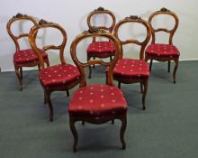 6 Stühle, Louis Philipp, um 1870, Sitzpolster, Gestell Nussholz, Bezüge teils fleckig