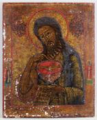 Ikone, Tempera auf Holz, "Johannes der Täufer", Russland, 19. Jh., 40 x 32.5 cm, zahlreiche