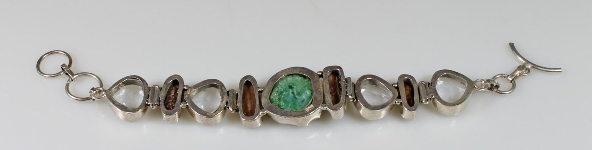 Armband, Silber 925, Achat, Biwa-Perlen, Kristall, 20 cm lang, 28 g