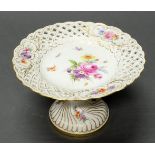 Tafelaufsatz, Meissen, Schwertermarke, 1850-1924, 1. Wahl, bunte Blumen und Insekten, Goldrand,