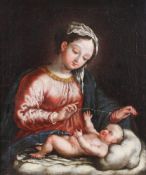 Sakralmaler (16./17. Jh.), "Madonna del Velo", Öl auf Leinwand, doubliert, 42 x 34.5 cm,