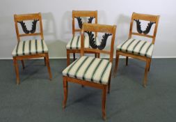 4 Stühle, Biedermeier,um 1825, Kirschbaum, ebonisierte Rückenbretter, erneuerte Sitzpolster,