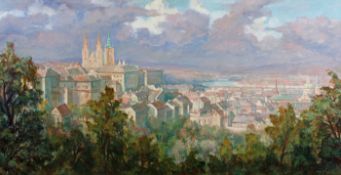 Timmler, Karl (1906 Liegnitz - 1996 Moritzburg), womöglich, "Ansicht von Prag", Öl auf Leinwand,