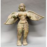 Skulptur, "Gottheit mit Flügeln", Indien, 20. Jh., Holz, geschnitzt, farbige Restfassung, ca. 55