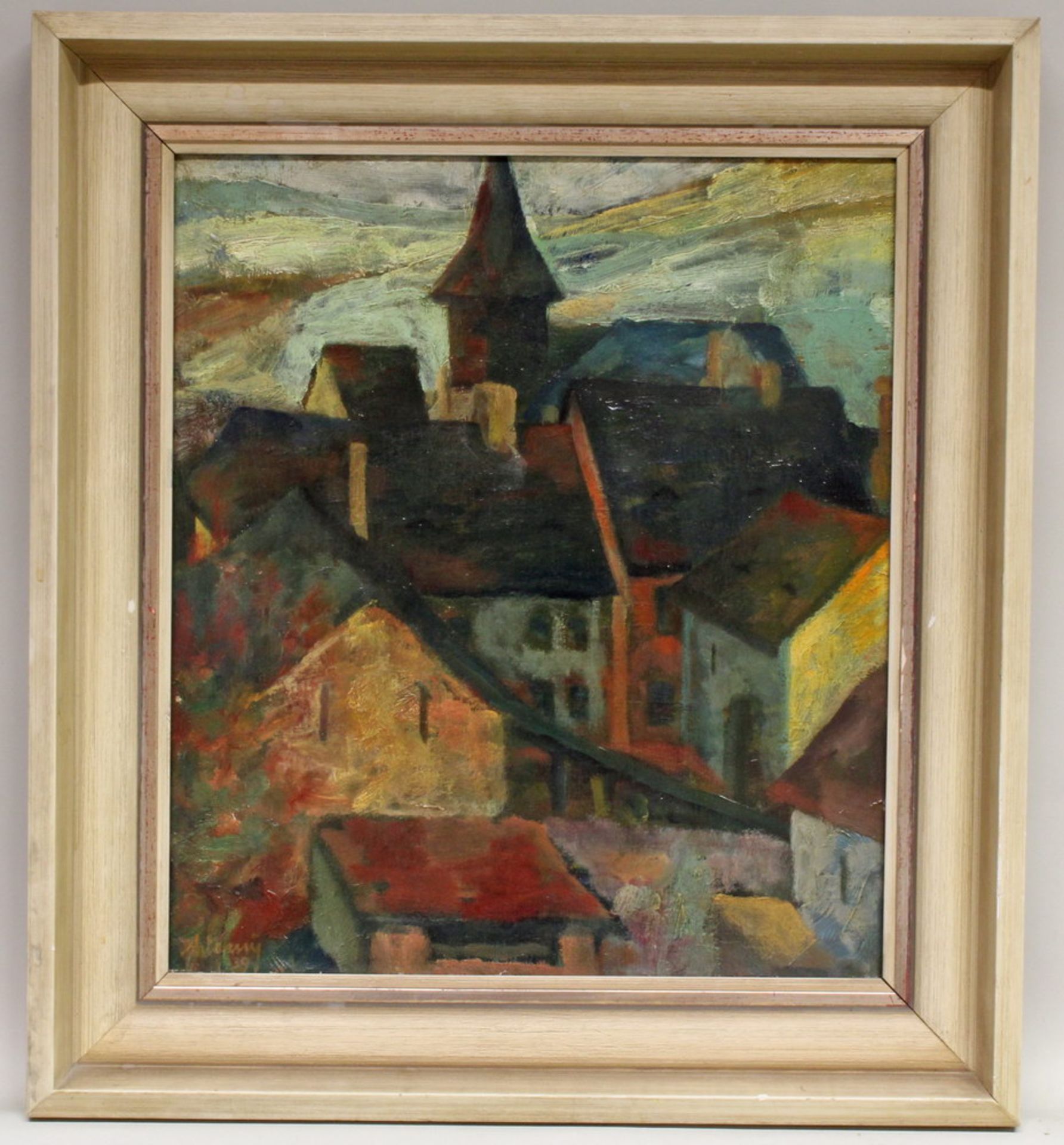 Adamy, Hans (1890 Trier-Pfalzel - 1976), "Partie in Ensch an der Mosel", Öl auf Leinwand, signiert - Image 2 of 4