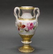 Schlangenhenkelvase, Meissen, Schwertermarke, 1850-1924, 1. Wahl, weißgrundig, Goldbronze,