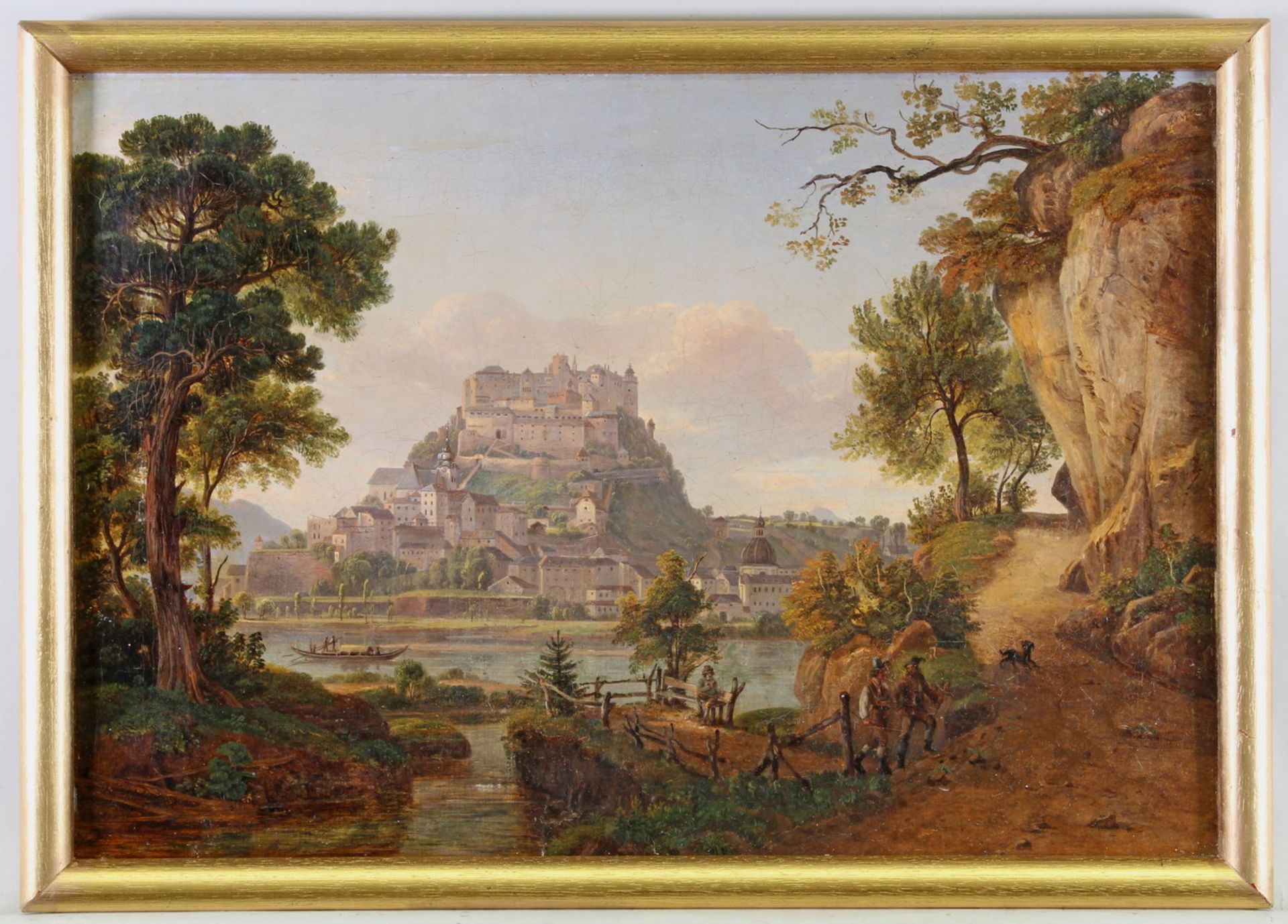 Anonym (19. Jh.), "Blick über die Salzach auf die Festung Hohensalzburg", Öl auf Leinwand, - Image 2 of 5
