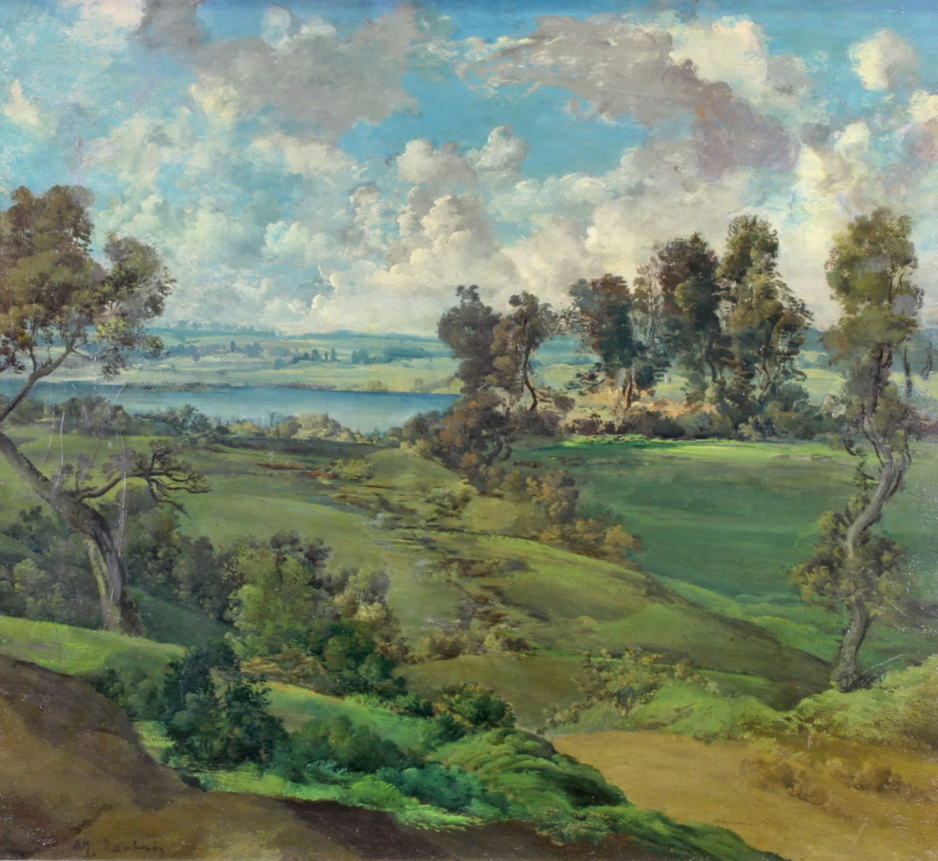 Hartwig, Max (1873 München - 1939, Bildhauer und Landschaftsmaler), "Sommerlandschaft", Öl auf