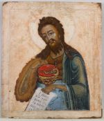 Ikone, Tempera auf Holz, "Johannes der Täufer", Russland 19. Jh., 40.5 x 34 cm, Farbe des