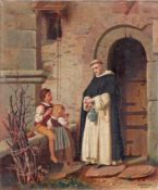 Rudolph, W.A. (19. Jh.), "Die Erfrischung", ein Dominikaner Mönch mit zwei Kindern vor einem