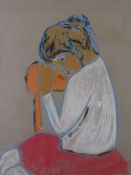 Unbekannter Maler (20. Jh.), Farbkreidezeichnung, "Mädchen auf einem Stuhl sitzend", 61 x 47 cm,