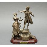 Figurengruppe, Metall, "Rencontre Imprévue", nach Vincent Désiré Faure de Broussé, 19 cm hoch,