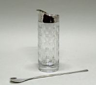 Cocktailgefäß, Silber 925, Wilhelm Binder, zylinderförmiger Korpus aus farblosem Glas mit