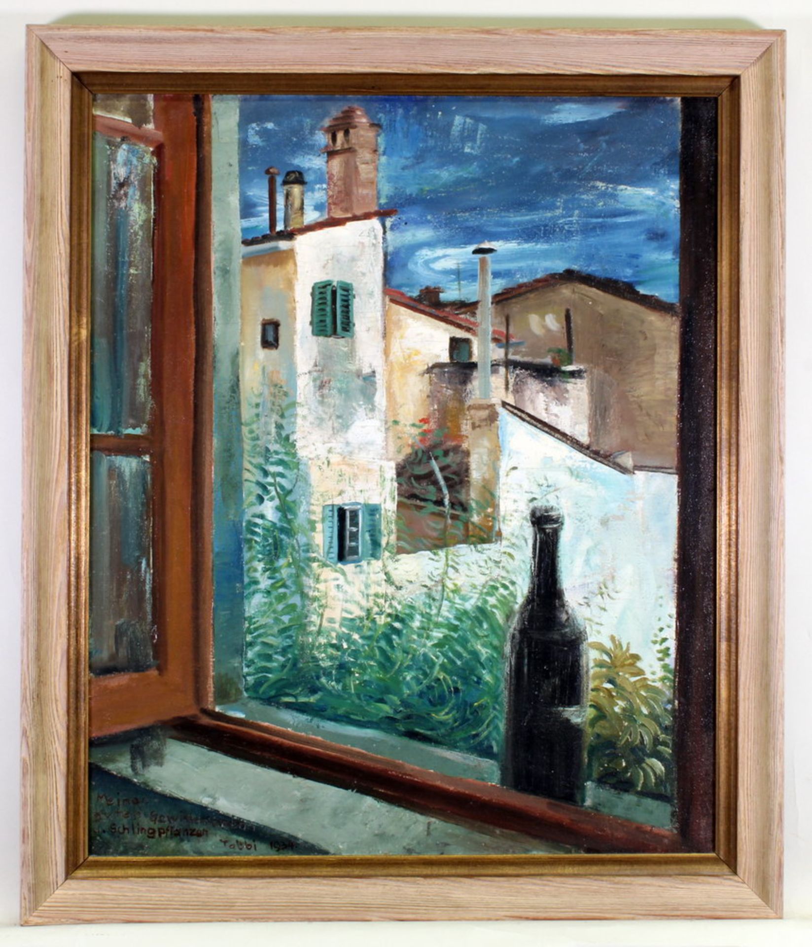 Deutscher Maler (1. Hälfte 20. Jh.), "Blick aus dem Fenster", Öl auf Leinwand, wohl auf Malkarton, - Image 2 of 3