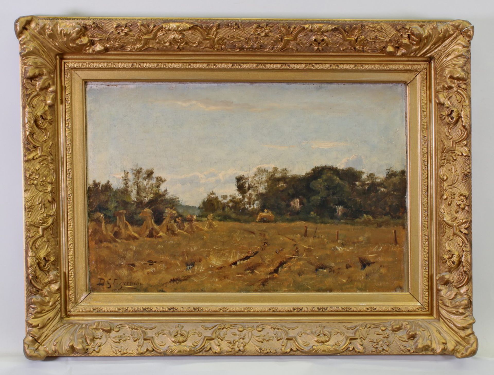 Ezerman, Dirk Gerard (1848 - 1913, Landschaftsmaler), "Heugarben", Öl auf Leinwand, doubliert, - Image 2 of 4