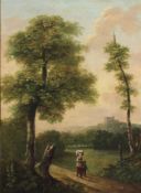 Landschaftsmaler (18./19. Jh.), "Wanderer in Sommerlandschaft", Öl auf Leinwand, doubliert, 75 x