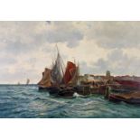 Bell, Arthur (1876 - 1966, in Düsseldorf tätiger Maler), "Segelschiffe vor der Küste", Öl auf