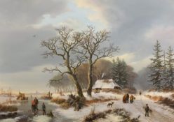 Janssen, Wouter (geb. 1946 Arnheim, Landschaftsmaler), "Wintervergnügen", Öl auf Leinwand,