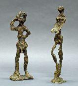 2 Bronzen, braun patiniert, "Stehender männlicher bzw. schreitender weiblicher Akt", auf der