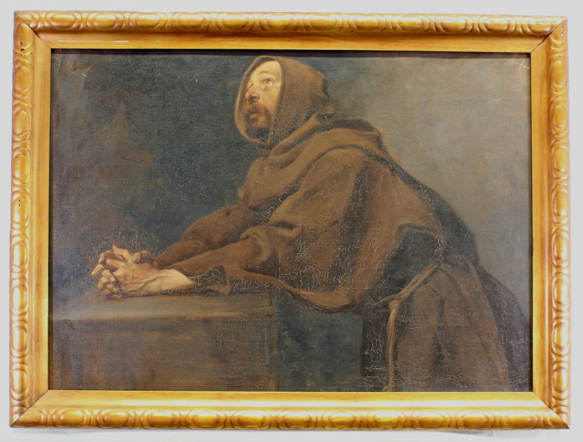 Dietrich, H. (?), (19. Jh.), "Franziskaner im Gebet", Öl auf Leinwand, unten links undeutlich - Image 2 of 3